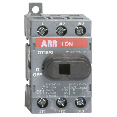 Выключатель-разъединитель OT16F3 3P 16А разрывной (1-0) на DIN-рейку с рукояткой, ABB (1SCA104811R1001) фото
