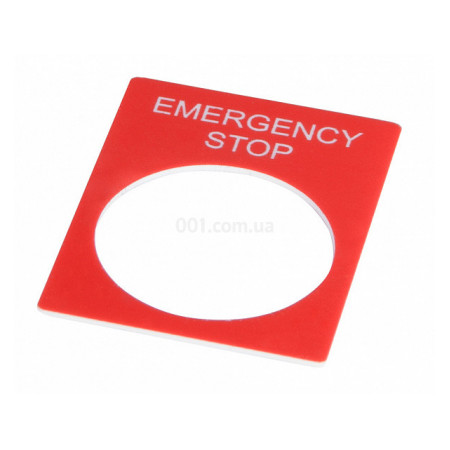 Бирка маркировочная «EMERGENCY STOP» красная для кнопок ∅22 мм, АСКО-УКРЕМ (A0140010069) фото
