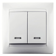 Выключатель двухклавишный с подсветкой белый серия Prestige, Erste мини-фото