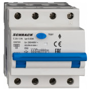 Автоматический выключатель дифференциального тока AMPARO 6кА/30мА 3P+N 20A х-ка C Тип A, Schrack Technik мини-фото