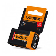 Батарейка солевая 6F22/9V (Крона) упаковка shrink card, VIDEX мини-фото