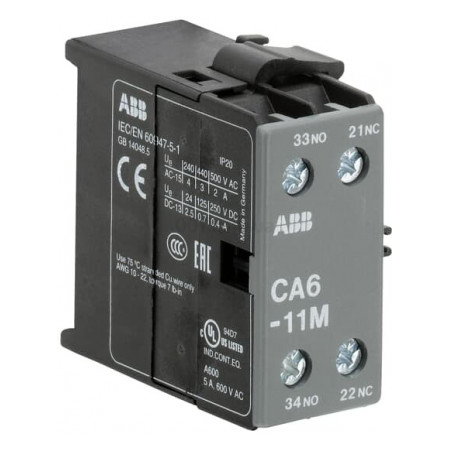 Блок дополнительных контактов CA6-11M боковой 1НО+1НЗ для B6-30-10 / B7-30-10, ABB (GJL1201317R0003) фото