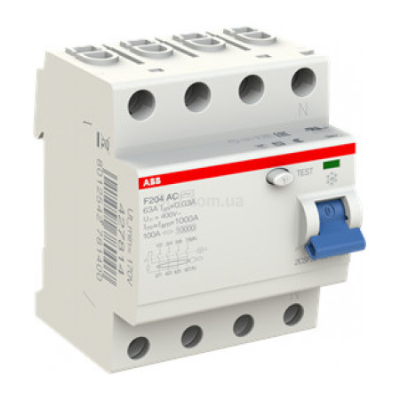 Диференційний вимикач (ПЗВ) F204AC-63/0,03 63А 4Р 30mA тип AC, ABB (2CSF204001R1630) фото
