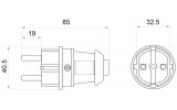 Вилка каучуковая стандартная 2Р+PE 16А IP44, АСКО-УКРЕМ изображение 4 (габаритные размеры)