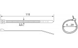 Хомут кабельний 120×2,5 мм білий (упаковка 100 шт.), АСКО-УКРЕМ зображення 4 (габаритні розміри)