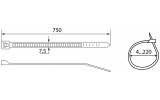 Хомут кабельный 750×7,5 мм белый (упаковка 100 шт.), АСКО-УКРЕМ изображение 2 (габаритные размеры)