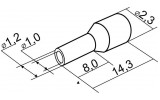 Накінечник НТ 0,5-08 трубчастий в ізоляції червоний (упаковка 100 шт.), АСКО-УКРЕМ зображення 4 (габаритні розміри)