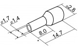 Наконечник НТ 1,0-08 трубчатый в изоляции белый (упаковка 100 шт.), АСКО-УКРЕМ изображение 3 (габаритные размеры)