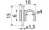 Скоба кабельна з цвяхом 4 мм кругла чорна (упаковка 100 шт.), АСКО-УКРЕМ зображення 3 (габаритні розміри)