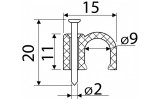 Скоба кабельна з цвяхом 9 мм кругла чорна (упаковка 100 шт.), АСКО-УКРЕМ зображення 3 (габаритні розміри)