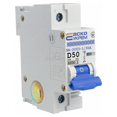 Автоматичний вимикач ВА-2003/D 1P 50А характеристика D, АСКО-УКРЕМ (A0010030006) фото