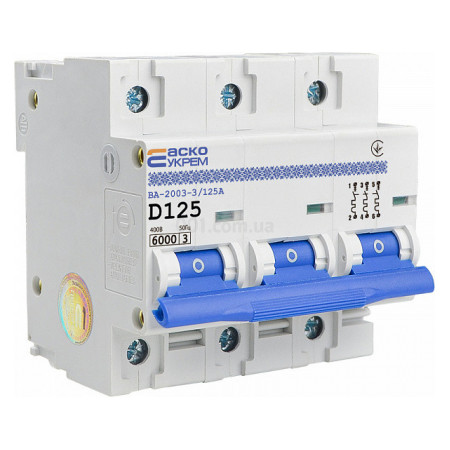 Автоматический выключатель ВА-2003/D 3P 125А характеристика D, АСКО-УКРЕМ (A0010030010) фото