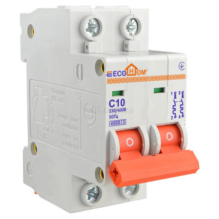 Автоматичний вимикач ECO 2P 10A характеристика C, ECOHOME (ECO010020002) фото