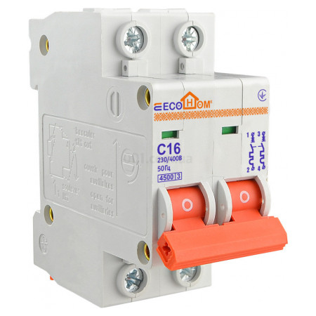 Автоматичний вимикач ECO 2P 16A характеристика C, ECOHOME (ECO010020003) фото