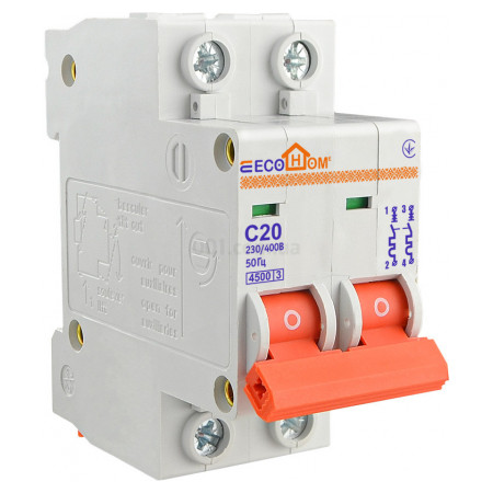 Автоматичний вимикач ECO 2P 20A характеристика C, ECOHOME (ECO010020004) фото