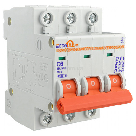 Автоматичний вимикач ECO 3P 6A характеристика C, ECOHOME (ECO010030001) фото