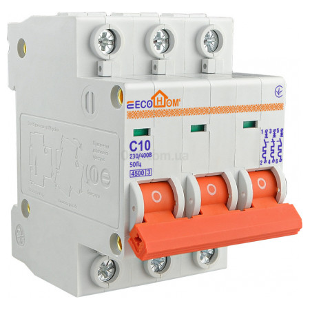 Автоматичний вимикач ECO 3P 10A характеристика C, ECOHOME (ECO010030002) фото