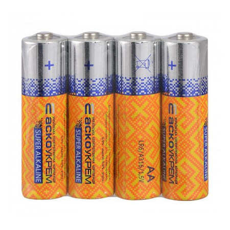 Батарейка лужна AА.LR6.SP4, типорозмір AA упаковка shrink 4 шт., АСКО-УКРЕМ (Аско.LR6.SP4) фото