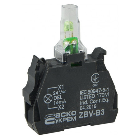 Блок ZBV-B3 для подсветки зеленый 24В для кнопок TB5, АСКО-УКРЕМ (A0140010210) фото