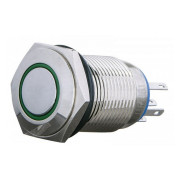 Кнопка металлическая с подсветкой и фиксацией (1НО+1НЗ) 220В зеленая TYJ16-361, АСКО-УКРЕМ мини-фото
