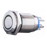 Кнопка металлическая с подсветкой и фиксацией (2НО+2НЗ) 220В зеленая TYJ16-362, АСКО-УКРЕМ мини-фото