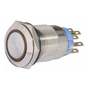 Кнопка металлическая с подсветкой и фиксацией (2НО+2НЗ) 220В желтая TYJ19-372, АСКО-УКРЕМ мини-фото