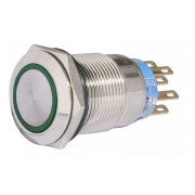 Кнопка металлическая с подсветкой и фиксацией (2НО+2НЗ) 220В зеленая TYJ19-372, АСКО-УКРЕМ мини-фото