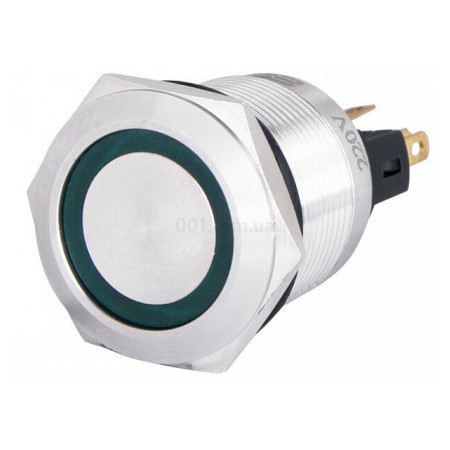Кнопка металлическая с подсветкой и фиксацией (1НО+1НЗ) 220В зеленая TYJ22-371, АСКО-УКРЕМ (A0140010135) фото