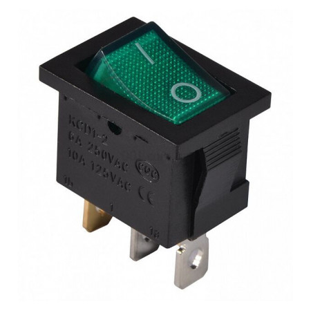 Переключатель KCD1-2-101N GR/B черный с зеленой клавишей с подсветкой, АСКО-УКРЕМ (A0140040054) фото