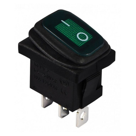 Переключатель KCD1-2-101WN GR/B черный с зеленой клавишей с подсветкой IP65, АСКО-УКРЕМ (A0140040059) фото
