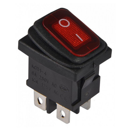 Переключатель KCD1-4-201WN R/B 2-полюсный черный с красной клавишей с подсветкой IP65, АСКО-УКРЕМ (A0140040064) фото