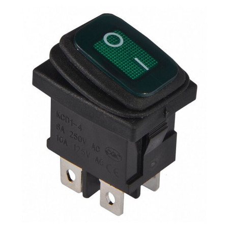 Переключатель KCD1-4-201WN GR/B 2-полюсный черный с зеленой клавишей с подсветкой IP65, АСКО-УКРЕМ (A0140040066) фото