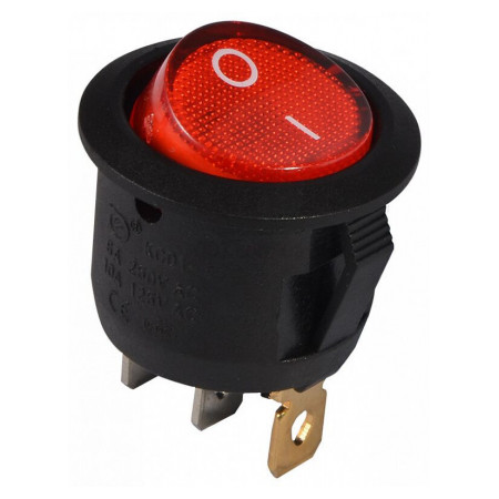 Переключатель KCD1-5-101N R/B черный с круглой красной клавишей с подсветкой, АСКО-УКРЕМ (A0140040071) фото