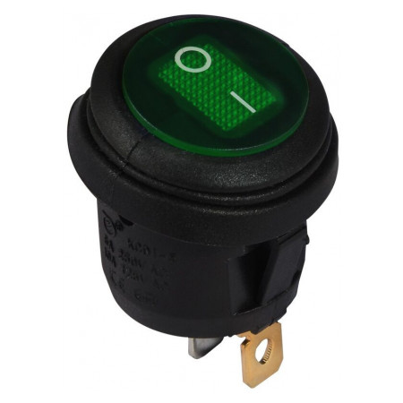 Переключатель KCD1-5-101WN GR/B черный с круглой зеленой клавишей с подсветкой IP65, АСКО-УКРЕМ (A0140040075) фото