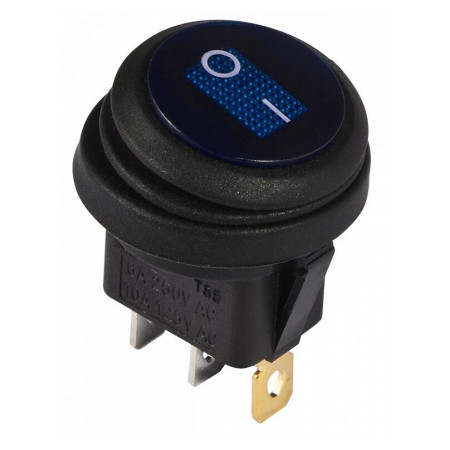 Переключатель KCD1-8-101WN BL/B черный с круглой синей клавишей с подсветкой IP65, АСКО-УКРЕМ (A0140040077) фото