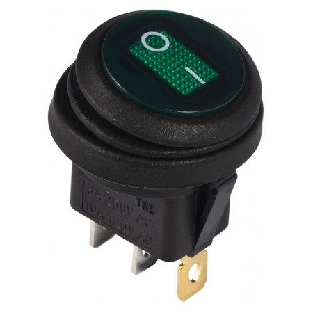 Переключатель KCD1-8-101WN GR/B черный с круглой зеленой клавишей с подсветкой IP65, АСКО-УКРЕМ (A0140040078) фото
