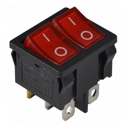 Переключатель KCD1-6-2101N R/B черный с 2 красными клавишами с подсветкой, АСКО-УКРЕМ (A0140040084) фото