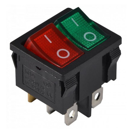 Переключатель KCD1-6-2101N GR+R/B черный с зеленой и красной клавишей с подсветкой, АСКО-УКРЕМ (A0140040085) фото