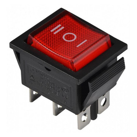 Переключатель KCD2-203N R/B 2-полюсный на 3 положения черный с красной клавишей с подсветкой, АСКО-УКРЕМ (A0140040107) фото
