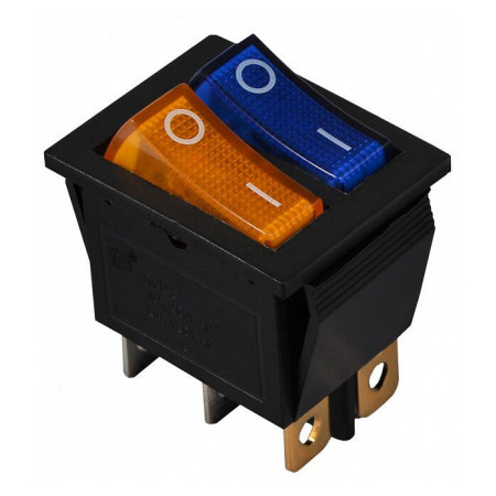 Переключатель KCD2-2101N BL+YL/B черный с желтой и синей клавишей с подсветкой, АСКО-УКРЕМ (A0140040112) фото