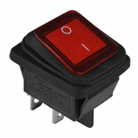 Перемикач KCD2-201WN R/B 2-полюсний чорний з червоною клавішою з підсвічуванням IP54, АСКО-УКРЕМ (A0140040114) фото