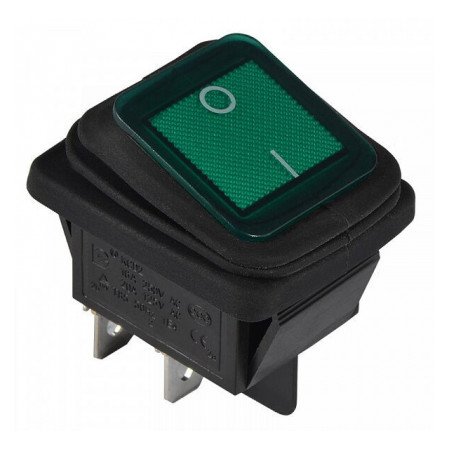 Переключатель KCD2-201WN GR/B 2-полюсный черный с зеленой клавишей с подсветкой IP54, АСКО-УКРЕМ (A0140040115) фото