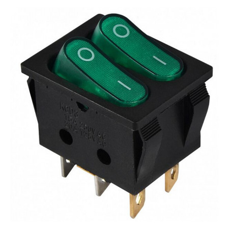 Переключатель KCD2-5-2101N GR/B черный с 2 зелеными клавишами с подсветкой, АСКО-УКРЕМ (A0140040118) фото