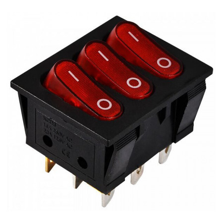 Переключатель KCD2-3101N R/B черный с 3 овальными красными клавишами с подсветкой, АСКО-УКРЕМ (A0140040120) фото