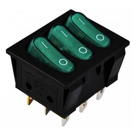 Переключатель KCD2-3101N GR/B черный с 3 овальными зелеными клавишами с подсветкой, АСКО-УКРЕМ (A0140040121) фото