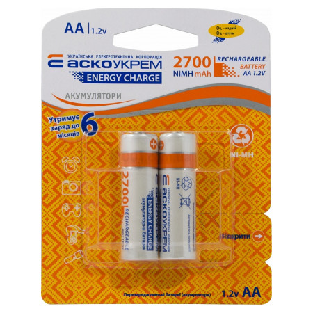 Акумулятор NH-AA2700 EC (NiMH 2700mAh типорозмір AA) упаковка blister 2 шт., АСКО-УКРЕМ (Аско.NH.EC.AA2700.BL2) фото