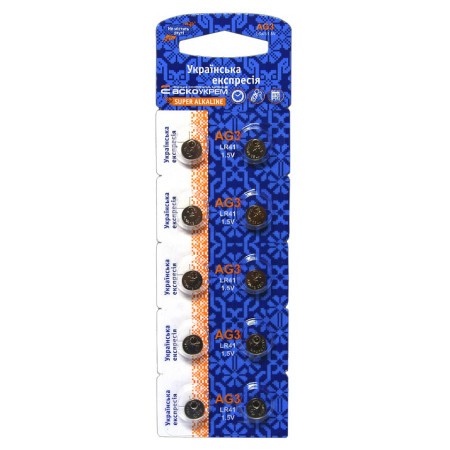 Батарейка лужна «таблетка» AG3.LR41.BP10, типорозмір AG3 упаковка blister 10 шт., АСКО-УКРЕМ (Аско.LR41.BP10) фото