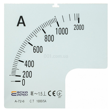 Шкала 1000/5А до амперметра трансформаторного включення A-72-6 (72×72 мм), АСКО-УКРЕМ (A0190010077) фото