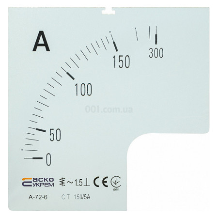 Шкала 150/5А до амперметра трансформаторного включення A-72-6 (72×72 мм), АСКО-УКРЕМ (A0190010070) фото