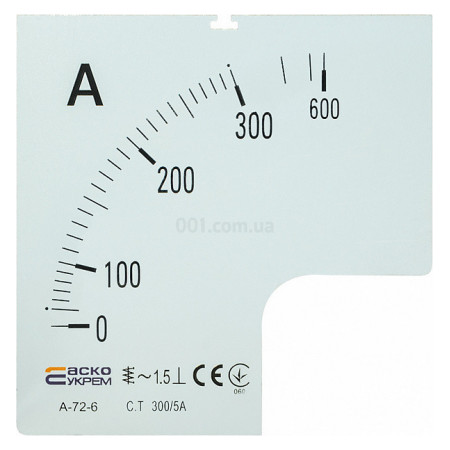 Шкала 300/5А до амперметра трансформаторного включення A-72-6 (72×72 мм), АСКО-УКРЕМ (A0190010072) фото